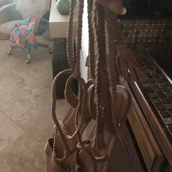 ASOS gladiator beige sandals suede leather laces tied up tan braided ties - Picture 8 of 10